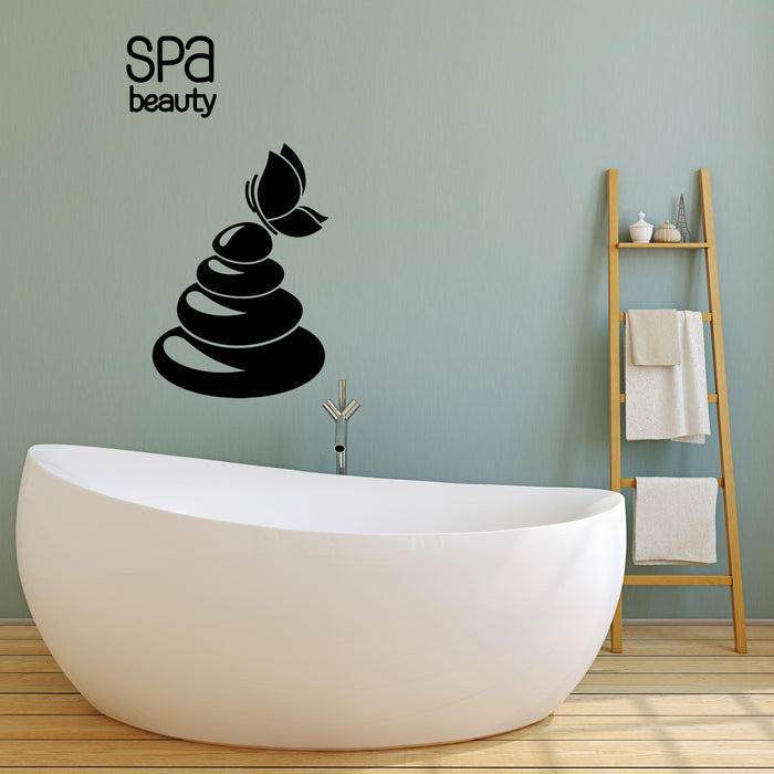 Vinyl Wall Decal Spa Beauty Relaxation Stones Butterfly Rest Stickers Mural (g274)