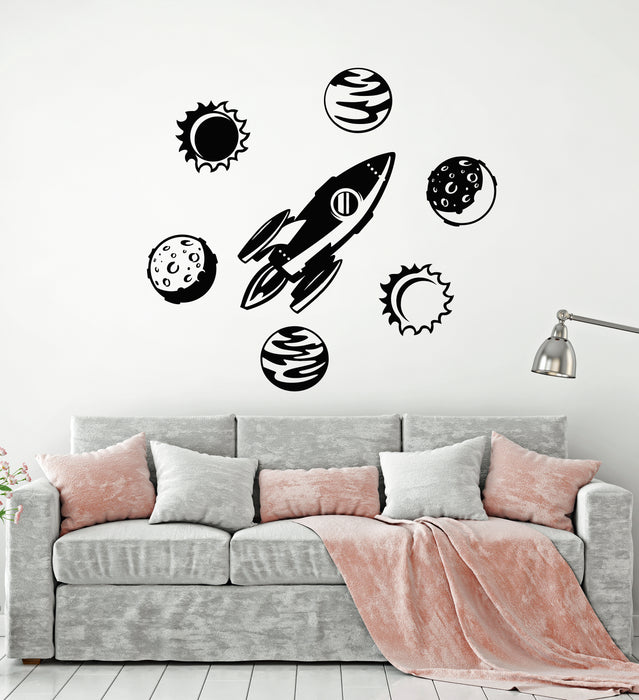 Vinyl Wall Decal Space Rocket Planets Cosmic Universe Kid's Room Stickers Mural (g2631)