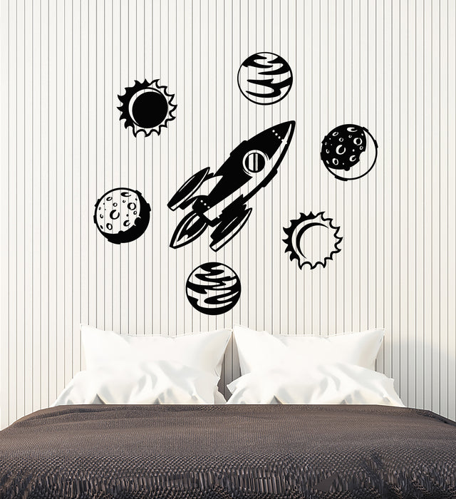 Vinyl Wall Decal Space Rocket Planets Cosmic Universe Kid's Room Stickers Mural (g2631)