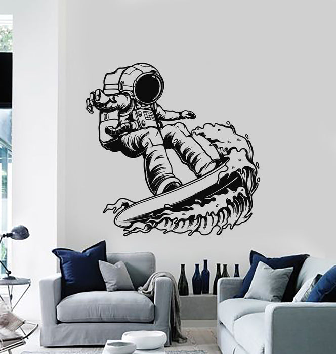 Виниловые наклейки на стену Космический декор Серфинг Волны Наклейки с изображением космонавта Фреска (g4824)