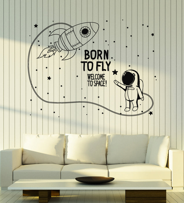 Vinyl Wall Decal Welcome To Space Astronaut Spaceship Kid's Room Stickers Mural (g7785)