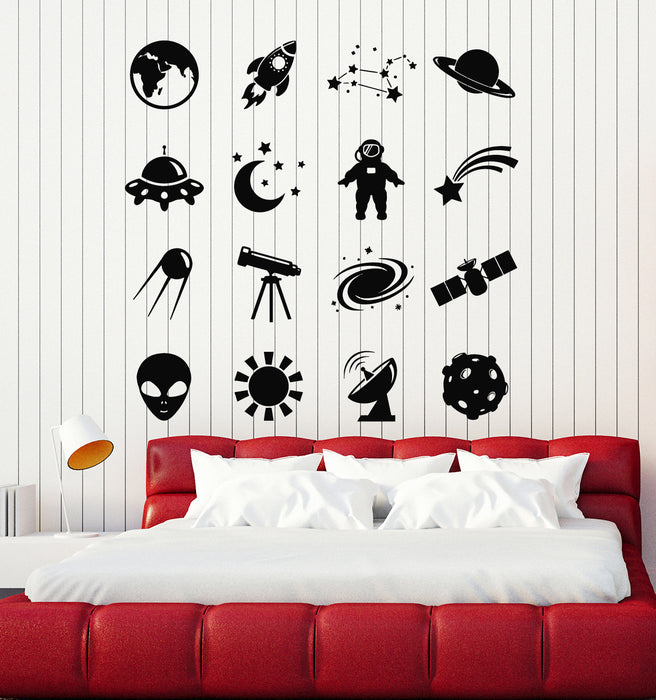 Vinyl Wall Decal Rocket Space Cosmic Astronaut Moon Alien Stickers Mural (g5907)