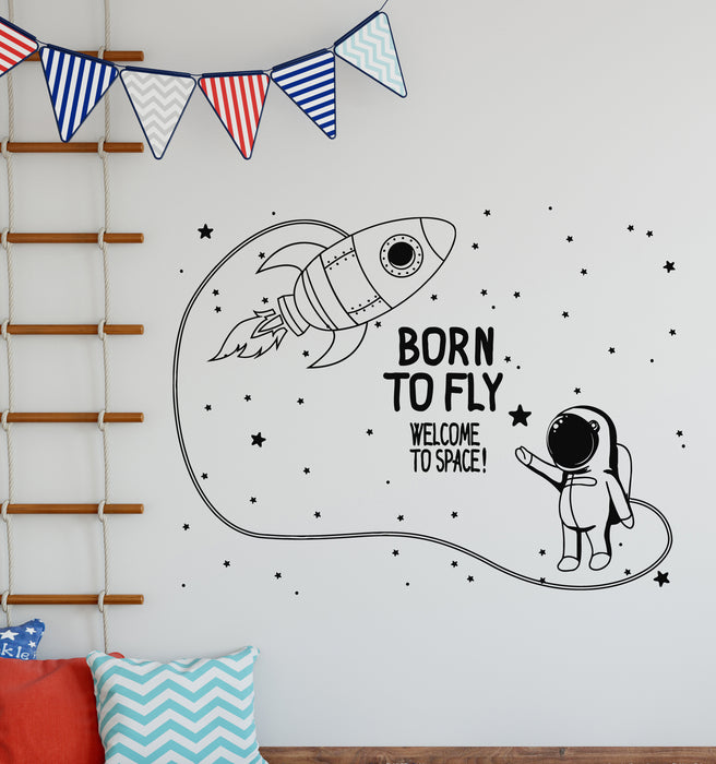 Vinyl Wall Decal Welcome To Space Astronaut Spaceship Kid's Room Stickers Mural (g7785)