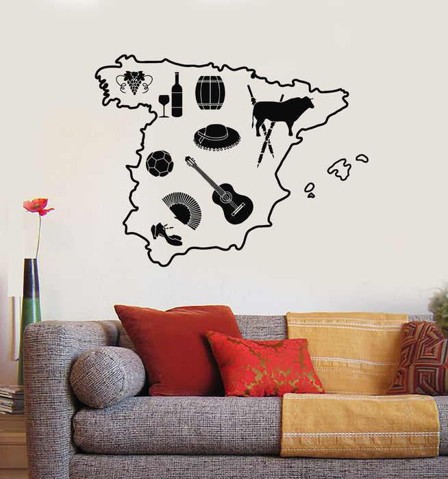 Vinyl Wall Decal Spain Spanish Flamenco Bull Rodeo Guitar Wine Stickers Mural (g4530)