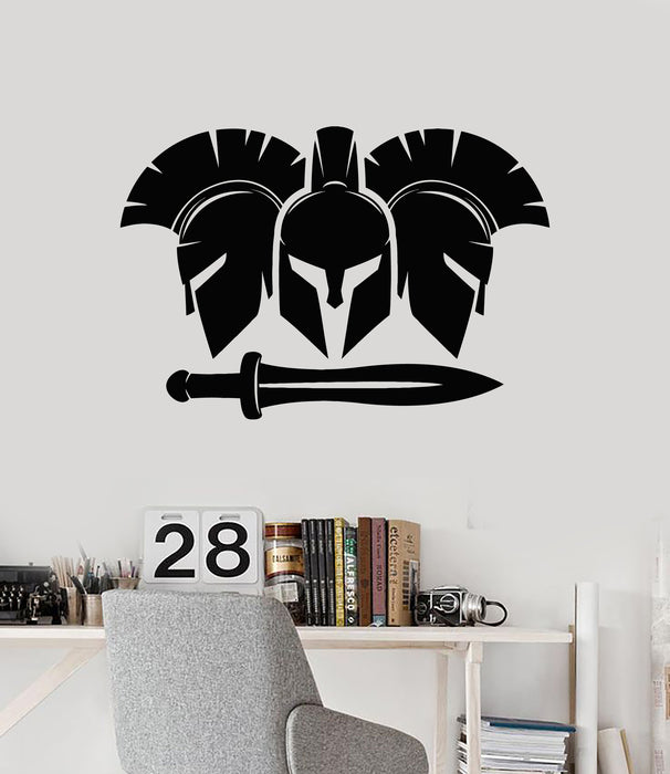 Vinyl Wall Decal Spartan Helmet Sword Ancient Greece Warrior Stickers Mural (g6756)