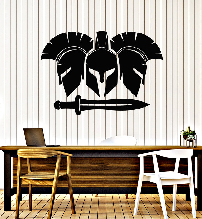 Vinyl Wall Decal Spartan Helmet Sword Ancient Greece Warrior Stickers Mural (g6756)