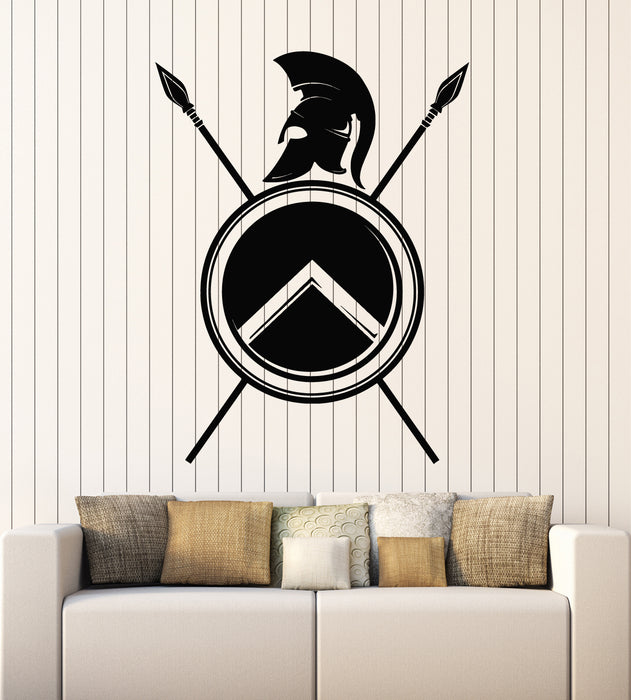 Vinyl Wall Decal Spartan Shield Spear Helmet Spartan Warrior Stickers Mural (g6842)