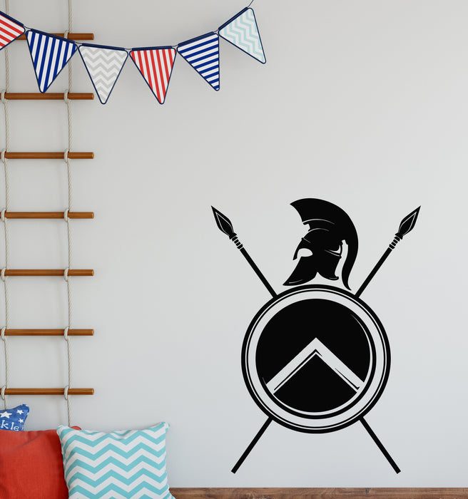 Vinyl Wall Decal Spartan Shield Spear Helmet Spartan Warrior Stickers Mural (g6842)