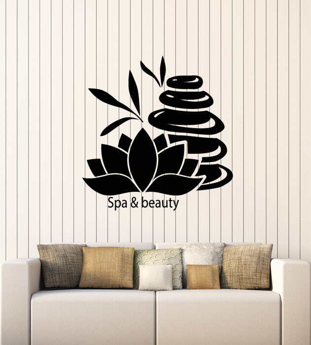 Vinyl Wall Decal Lotus Flower Stones Spa Massage Beauty Relax Stickers Mural (g3386)
