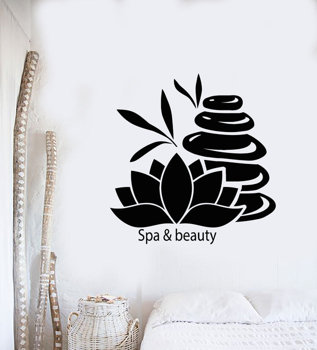 Vinyl Wall Decal Lotus Flower Stones Spa Massage Beauty Relax Stickers Mural (g3386)