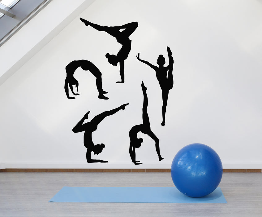 Vinyl Wall Decal Silhouette Gymnasts Gymnastics Sports Athlete Girls Stickers Mural (g436)