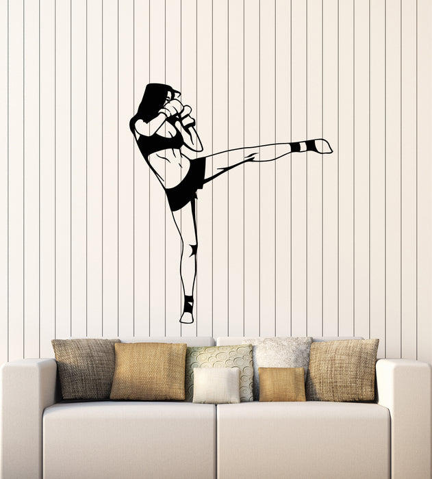 Vinyl Wall Decal Woman Sports Kick Boxing Gym MMA Martial Arts Stickers Mural (g1661)