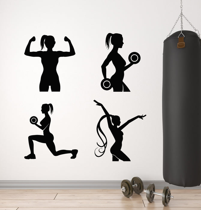 Vinyl Wall Decal Fitness Girls Aerobics Gym Dumbbells Sport Stickers Mural (g409)