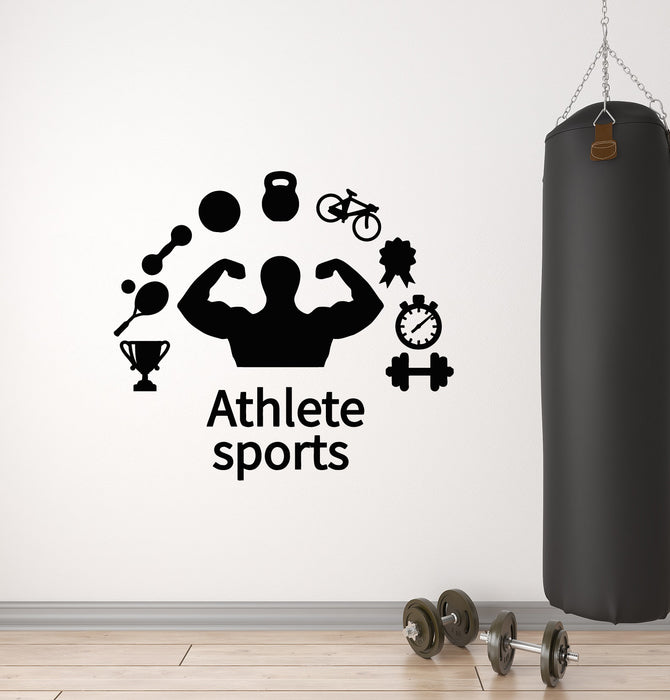 Vinyl Wall Decal Gym Athlete Sports Muscled Dumbbell Bike Stickers Mural (g784)