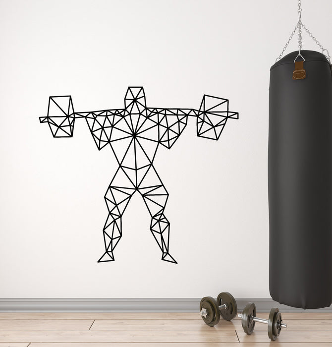 Vinyl Wall Decal Abstract Geometric Gym Polygonal Powerlifting Fitness Sports Stickers Mural (g1090)