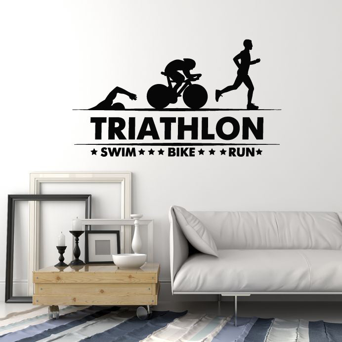 Vinyl Wall Decal Triathlon Swim Bike Run Athlete Sports Art Stickers Mural (g575)