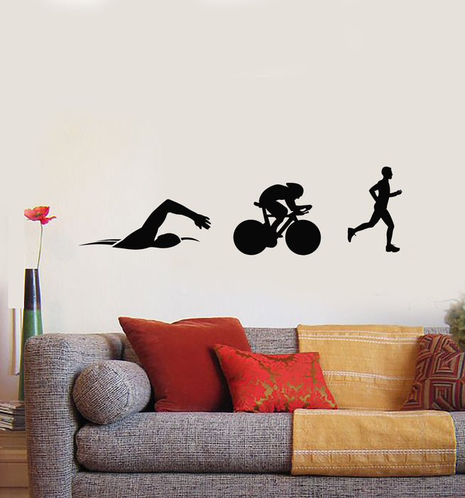 Vinyl Wall Decal Silhouettes Athlete Triathlon Swimming Cycling Running Stickers Mural (g577)
