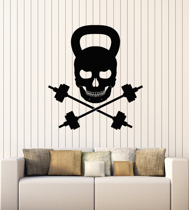 Vinyl Wall Decal Skull Rods Barbell Iron Sports Fitness Training Stickers Mural (g3817)