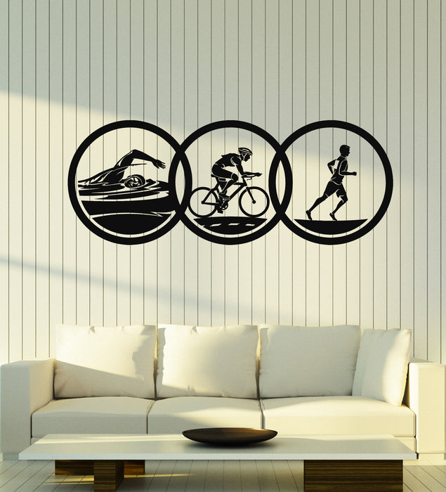 Vinyl Wall Decal Triathlon Olympic Sports Swimming Cycling Running Stickers Mural (g4143)