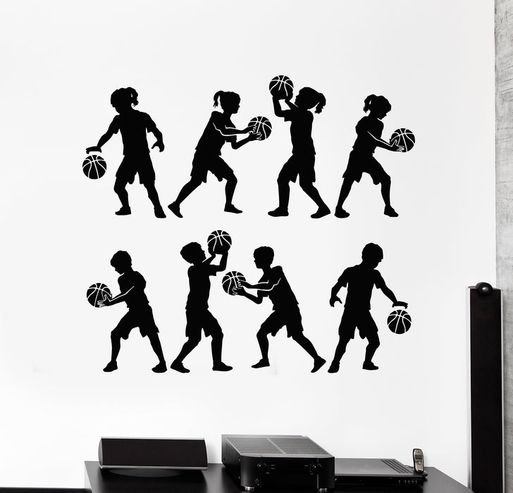 Vinyl Wall Decal Boys And Girls Playing Basketball Sports Stickers Mural (g6447)