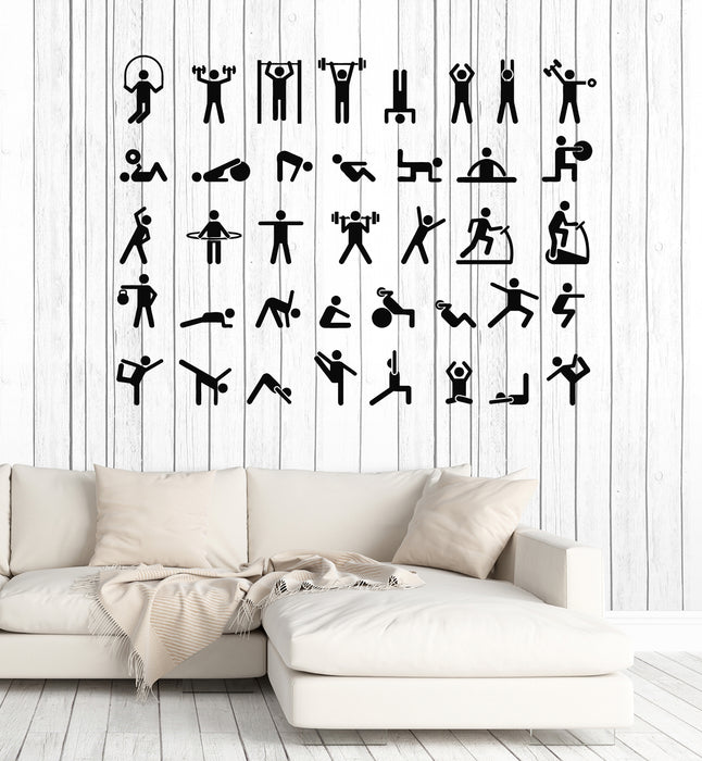 Vinyl Wall Decal Fitness Icons Sport Gym Workout People Stickers Mural (g7936)