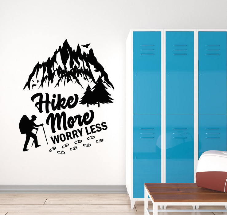 Autocollant mural en vinyle avec phrase « Hike More Worry Less Mountains Extreme Sport Stickers Mural » (g8262)