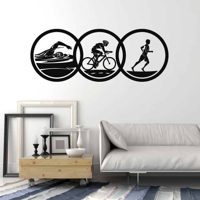 Vinyl Wall Decal Triathlon Olympic Sports Swimming Cycling Running Stickers Mural (g4143)