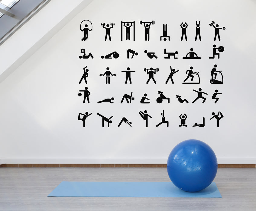 Vinyl Wall Decal Fitness Icons Sport Gym Workout People Stickers Mural (g7936)