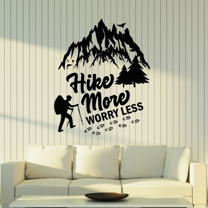Autocollant mural en vinyle avec phrase « Hike More Worry Less Mountains Extreme Sport Stickers Mural » (g8262)