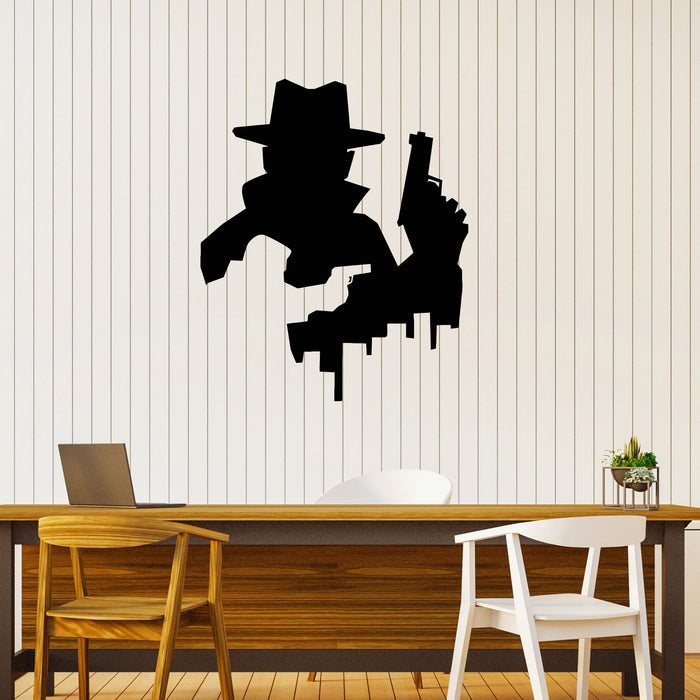Autocollant mural en vinyle Mystère Détective avec chapeau Espion Silhouette Gun Stickers Mural (g8080)