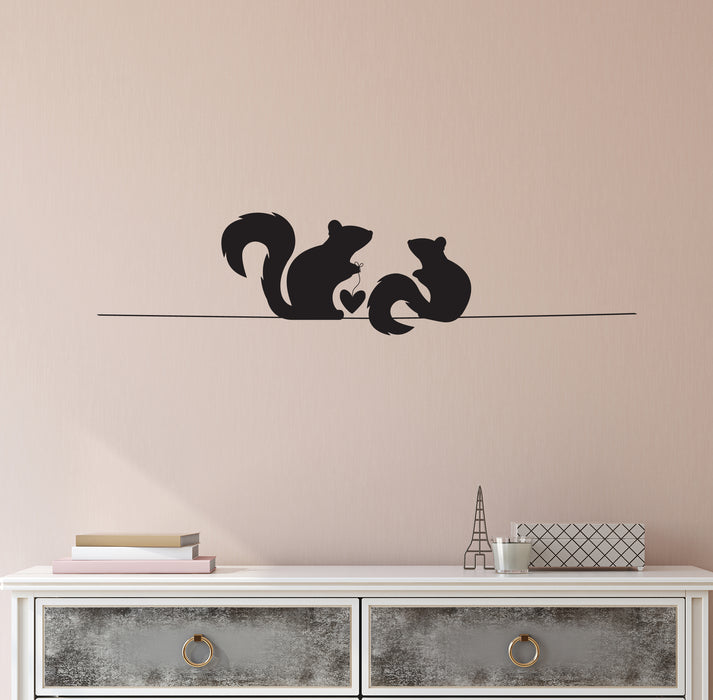 Squirrels Vinyl Decal Wall Heart Animal Couple Romantic Decor Stickers Mural (k350)
