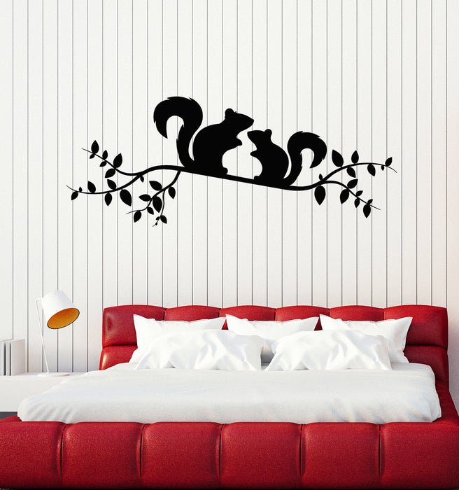 Vinyl Wall Decal Couple Squirrels Funny Animals Tree Branch Stickers Mural (g3249)