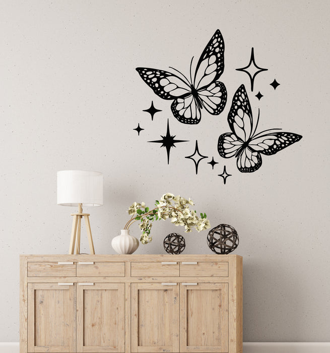 Vinyl Wall Decal Couple Butterflies Fly Stars Beauty Interior Stickers Mural (g8267)