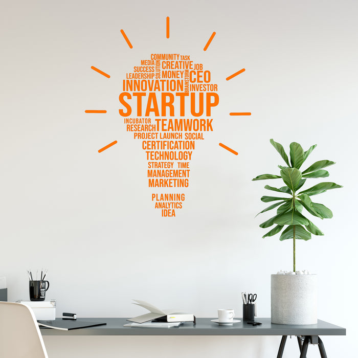 Vinyl Wall Decal Startup Lightbulb Idea Teamwork Team Work Business Office Words Inspire Stickers Mural (ig6460)