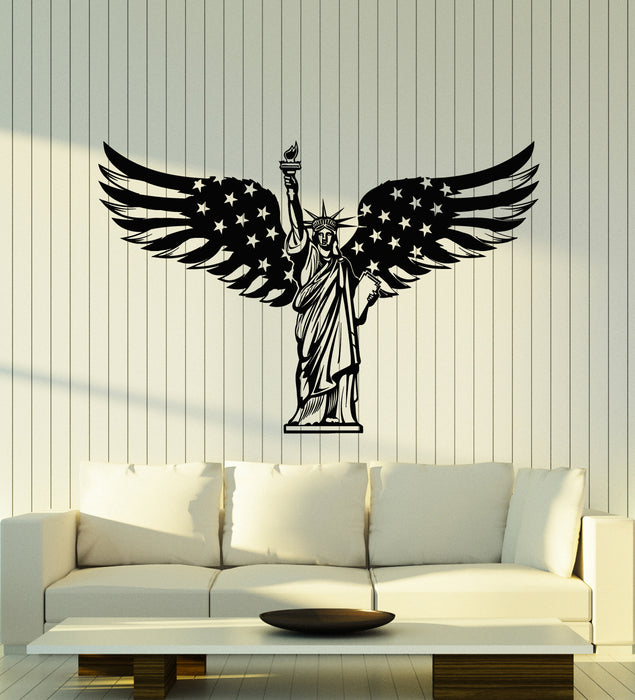 Vinyl Wall Decal Patriotism Statue of Liberty USA Flag Monument Stickers Mural (g1202)