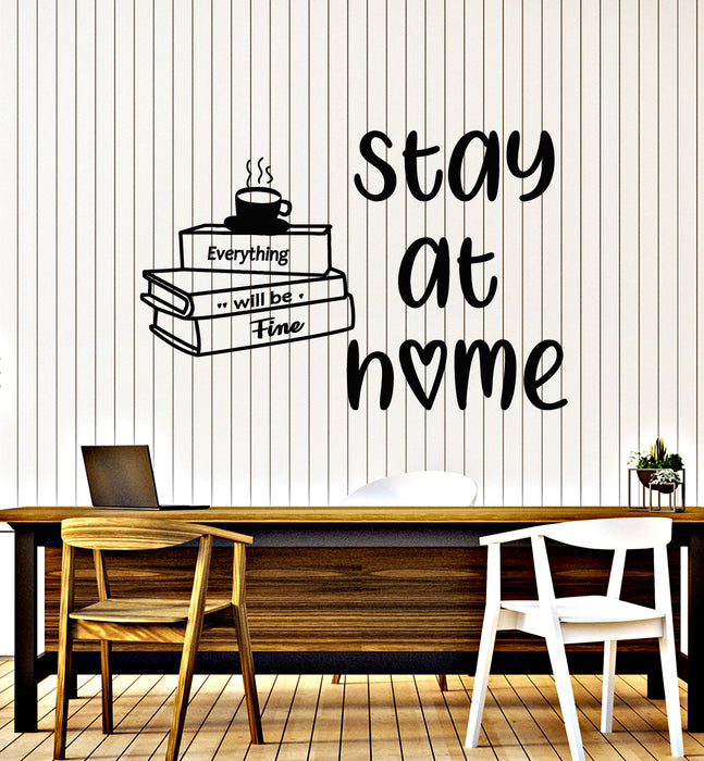 Vinyl Wall Decal Inspiring Quote Stay At Home Books Interior Stickers Mural (g3393)