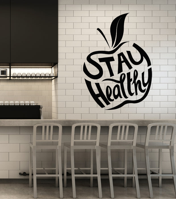 Vinyl Wall Decal Stay Healthy Lifestyle Apple Fruit Eating Stickers Mural (g5872)