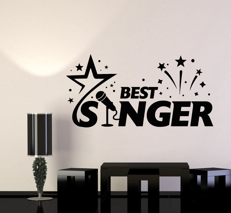 Autocollant mural en vinyle Meilleur chanteur étoiles Vocal Karaoké Microphone Feux d'artifice Autocollants Mural (g7487)