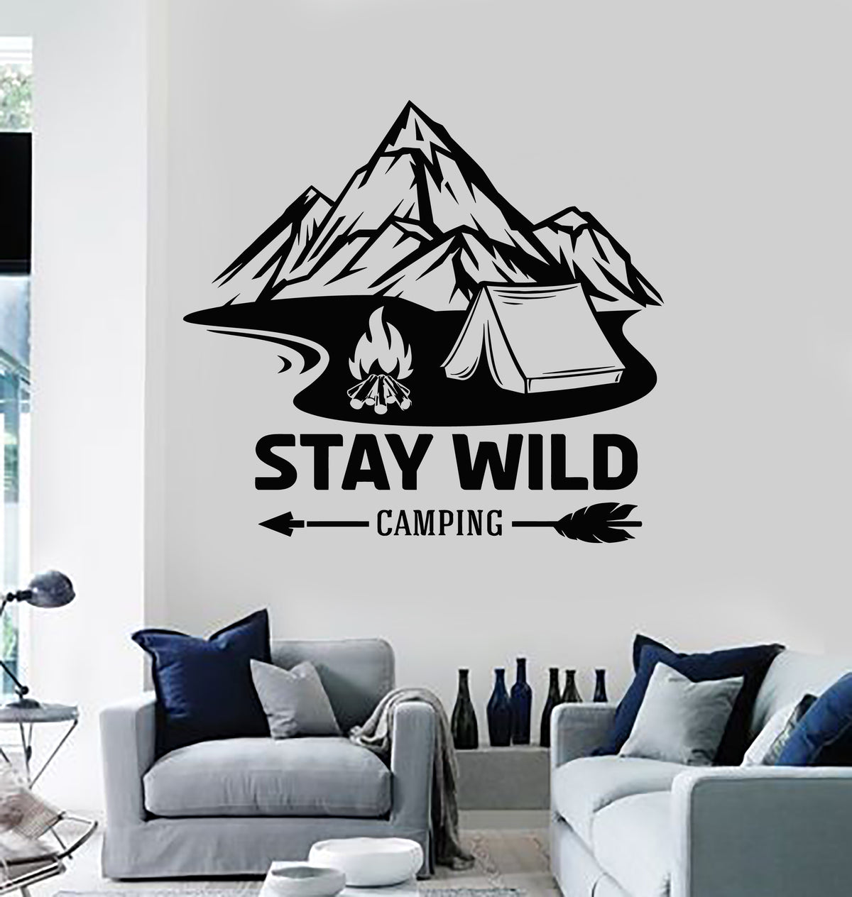 camping aufkleber Vinyl Wall Decal Stay Wild Camping Decor Tent Campfire Wildlife Sticke — Wallstickers4you
