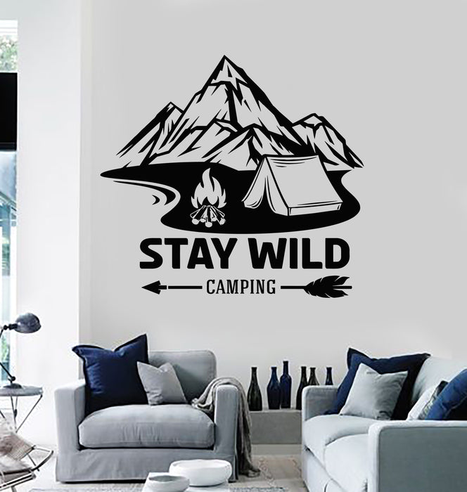 Vinyl Wall Decal Stay Wild Camping Decor Tent Campfire Wildlife Stickers Mural (g7008)