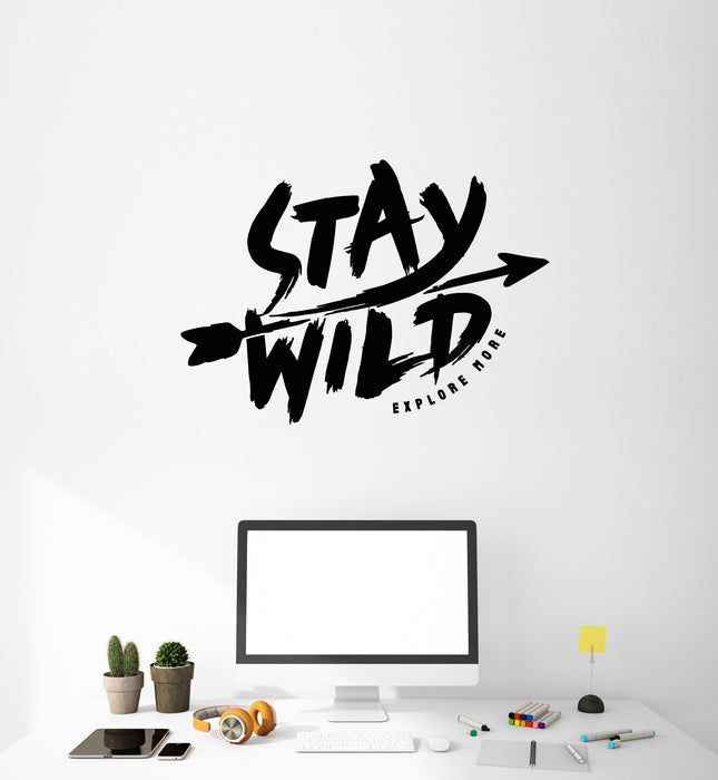 Виниловая наклейка на стену Оставайтесь дикими Исследуйте больше Наклейки с мотивирующими фразами (g4128)