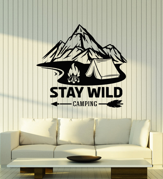 Vinyl Wall Decal Stay Wild Camping Decor Tent Campfire Wildlife Stickers Mural (g7008)