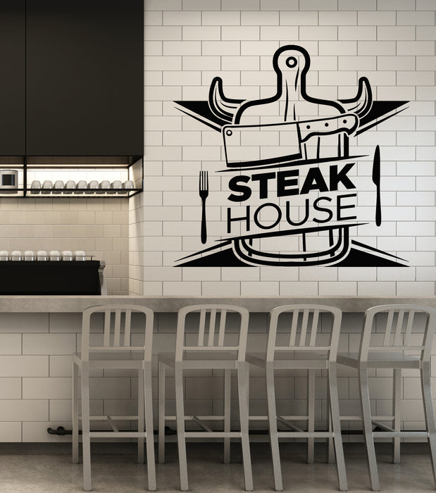 Vinyl Wall Decal Butcher Shop Steak House Beef Food Fork Knife Stickers Mural (g1673)