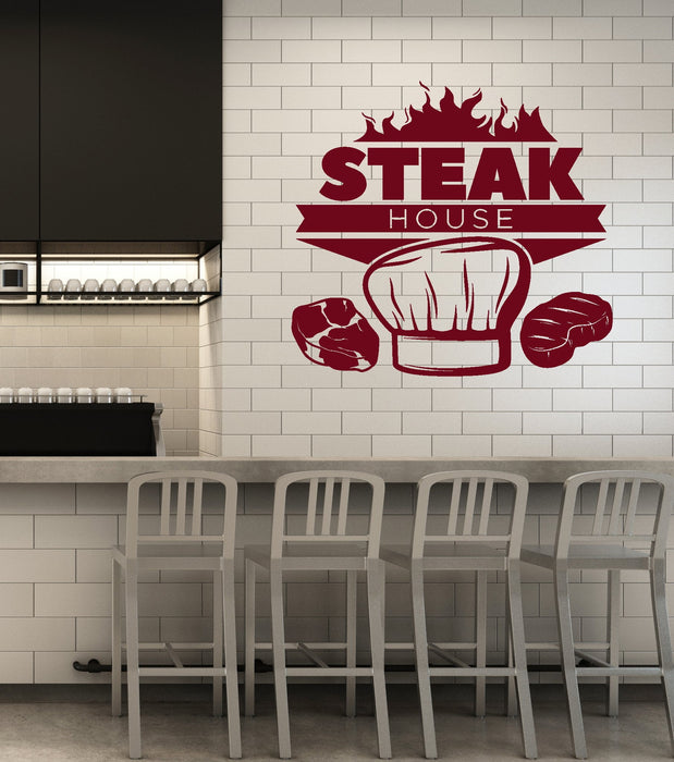 Vinyl Wall Decal Steak House Meat Beefsteak Restaurant Kitchen Decor Stickers Mural (ig5591)