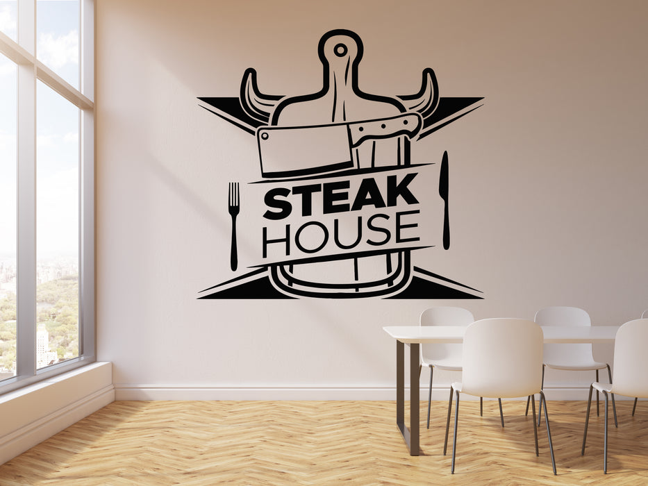 Vinyl Wall Decal Butcher Shop Steak House Beef Food Fork Knife Stickers Mural (g1673)