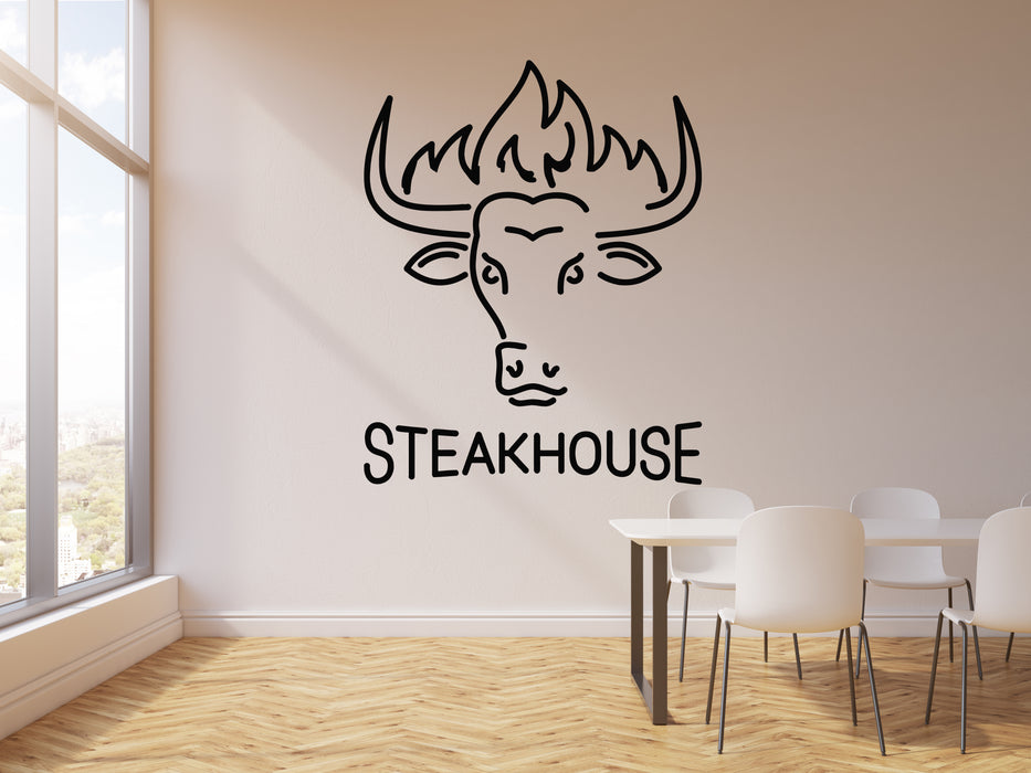 Vinyl Wall Decal Bull Steakhouse BBQ Meat Beef Barbecue Grill Restaurant Stickers Mural (g877)
