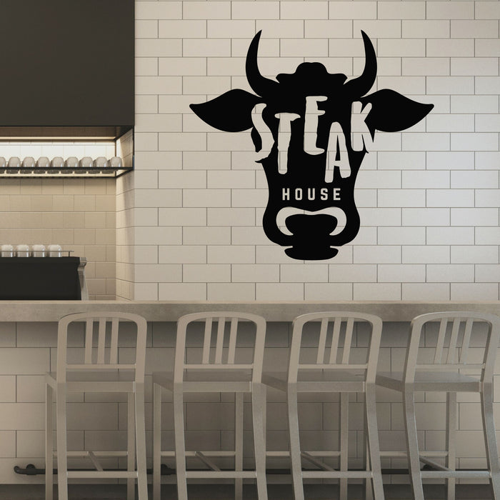 Steak House Vinyl Wall Decal Bull Cow Meat Shop Restaurant Interior Decor (k041)
