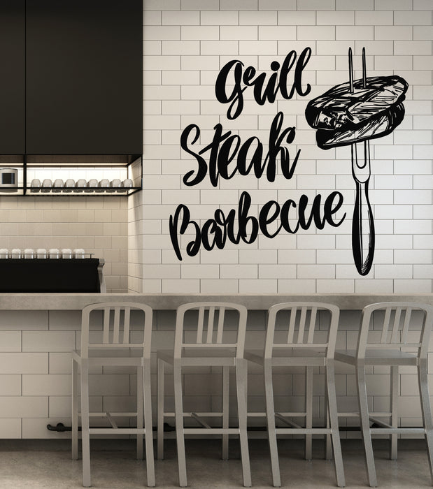 Vinyl Wall Decal Grill Steak House Barbecue Meet Cooking Stickers Mural (g5429)