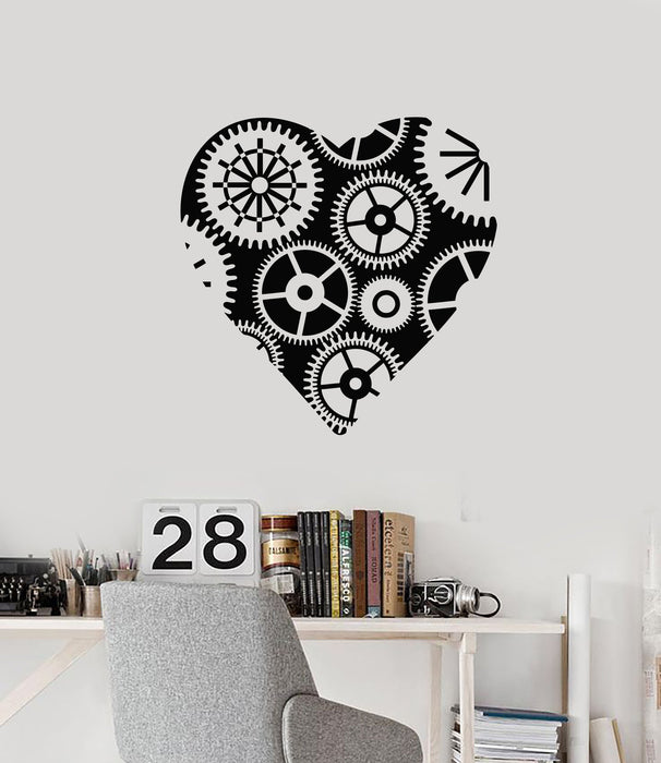 Vinyl Wall Decal Steampunk Heart Gears Mechanical Art Garage Decor Stickers Mural (ig5599)