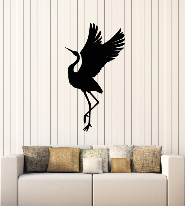Vinyl Wall Decal Heron Crane Flying Asian Bird Silhouette Oriental Stickers Mural (g1978)